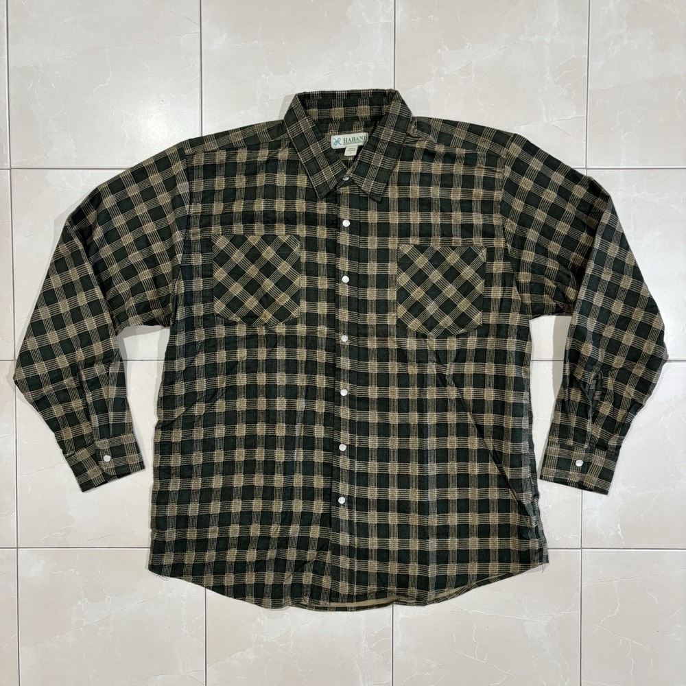 Vintage 90s Pearl Snap Flannel Shirt Plaid Button Up Green Men's L Grunge Punk